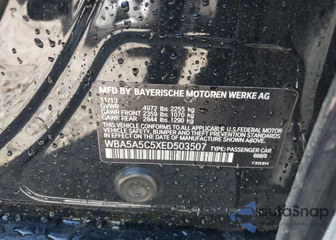 2014 BMW 528I from USA, damaged, VIN WBA5A5C5XED503507